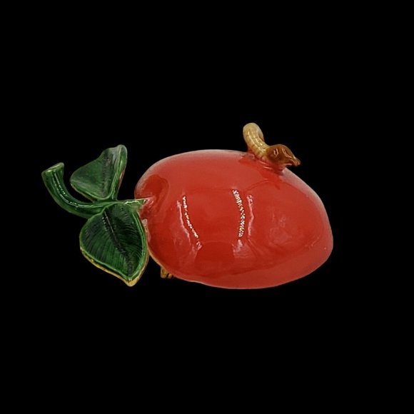 Original by Robert Enamel Apple Worm Brooch Red Fruit Figural Signed VTG - Picture 9 of 12